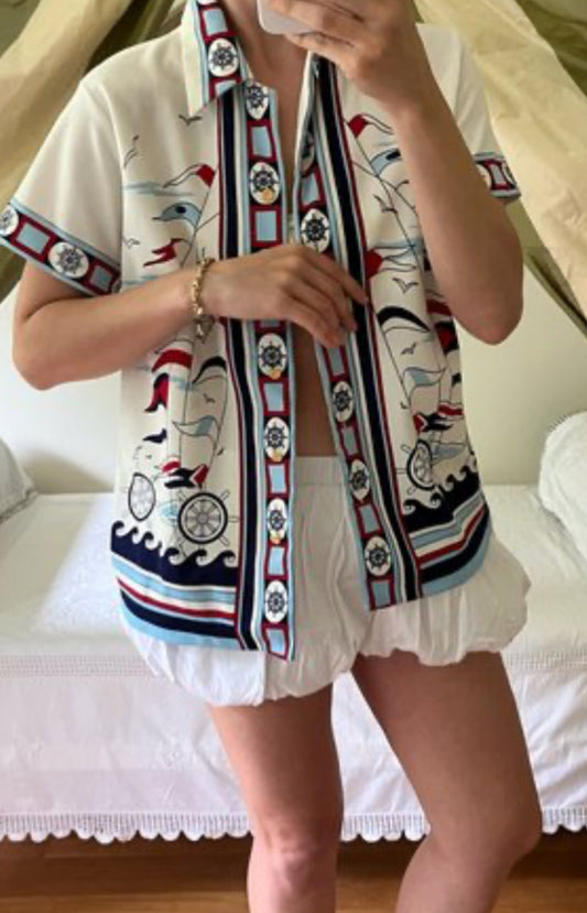 Vintage Nautical Print Top
